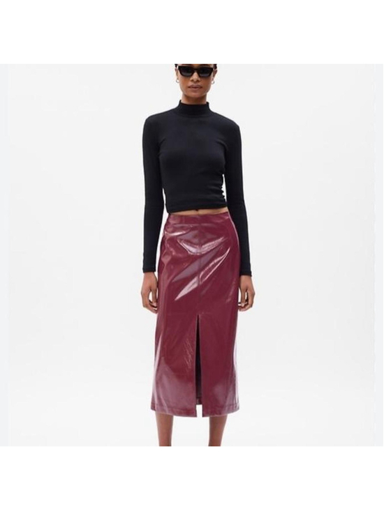 GAP Dresses & Skirts - GAP Burgundy Vegan Leather Midi Skirt with Slit - Size 4